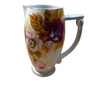 Vintage Ucagco Japan Handpainted Decorative Floral Pitcher Gold Trim 2 Cups